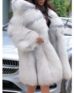 Manteau capuche moelleuse manches longues mode grande taille fausse fourrure blanc