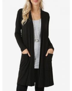 Black Pockets Long Sleeve Casual Plus Size Coat