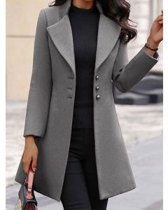 Grey Single Breasted Turndown Collar Long Sleeve Fashion Wool Coat