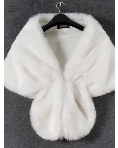 Manteau col V moelleux sans manches fausse fourrure fashion blanc