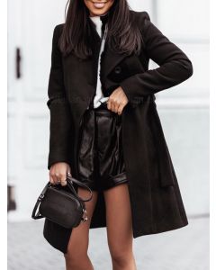 Manteau ceinture double boutonnage col rabattu manches longues mode laine noir