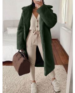 Manteau poches col rabattu mode manches longues teddy vert armée