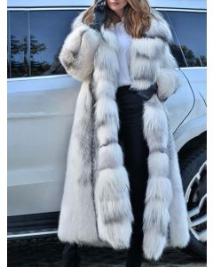 White Hooded Long Sleeve Fashion Fluffy Plus Size Faux Fur Coat