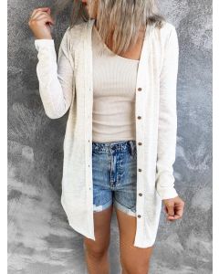 White Single Breasted Long Sleeve Casual Cardigan