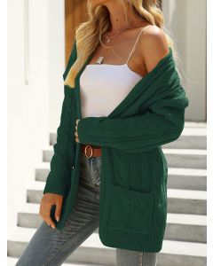 Green Crochet Twist Pockets Long Sleeve Casual Oversize Cardigan Sweater