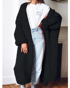 Cárdigan cuello en V manga larga suéter de moda de longitud media negro