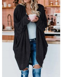 Black Crochet Irregular Long Sleeve Casual Oversize Cardigan Sweater