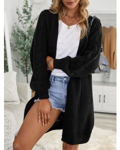 Black Cable Crochet Long Sleeve Casual Oversize Cardigan Sweater
