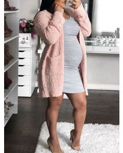 Pink Pockets V-neck Long Sleeve Casual Cardigan Sweater
