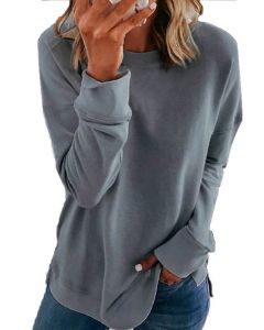 Grey Round Neck Long Sleeve Fashion Plus Size Pullover Sweatshirt