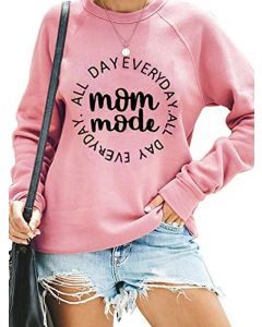 Pink Letter Print Round Neck Long Sleeve Casual Pullover Sweatshirt