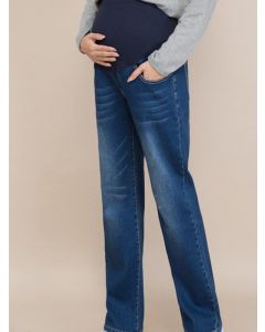 Blue Patchwork Pockets High Waisted Casual Maternity Long Jeans