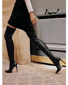 Botas punta punta stiletto moda sobre la rodilla negras