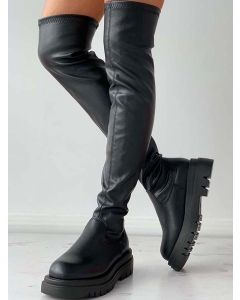 Black Round Toe Platform Fashion Knee-High Boots