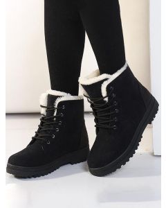 Black Round Toe Lace-up Fashion Ankle Snow Boots