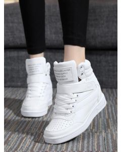 White Round Toe Wedges Velcro Lace-up Letter Fashion Sneakers