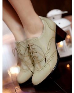 Beige Round Toe Chunky Lace-up Vintage Brogues