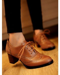 Brown Round Toe Chunky Lace-up Vintage Brogues