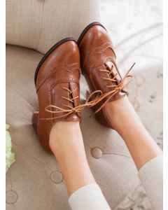 Brown Round Toe Chunky Lace-up Vintage Brogues