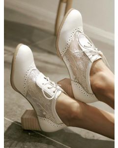 White Round Toe Chunky Lace-up Lace Vintage Loafers