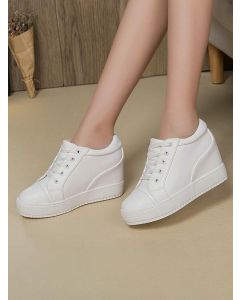 White Round Toe Wedges Lace-up Fashion Platform Shoes