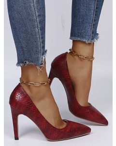 Red Point Toe Stiletto Snake Pattern Fashion High Heels