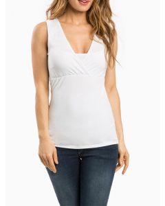 White Off Shoulder Multi-Functional Breast Feeding V-neck Casual Maternity Nursing Vest