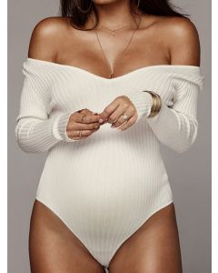 White Maternity For Babyshower V-neck Long Sleeve Fashion Maternity Bodycon Jumpsuit