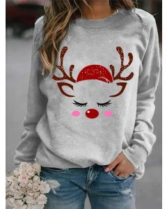 Graues Langarm-Sweatshirt mit Rundhalsausschnitt und Weihnachtselchgeweih