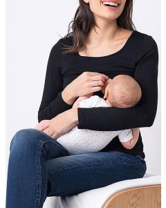 Black Multi-Functional Breast Feeding Long Sleeve Casual Maternity Nursing T-Shirt