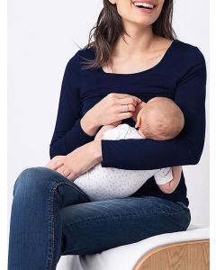 Navy Blue Multi-Functional Breast Feeding Long Sleeve Casual Maternity Nursing T-Shirt
