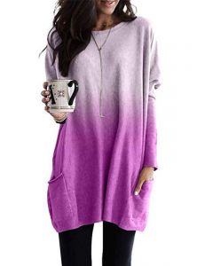 Purple Gradient Color Pockets Long Sleeve Casual Maternity T-Shirt