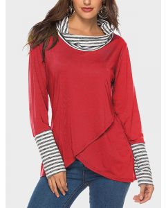 Rotes gestreiftes unregelmäßiges multifunktionales langärmliges Still-T-Shirt für die Stillzeit