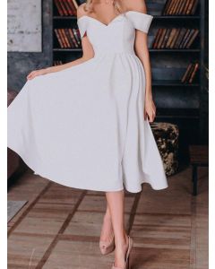 White Off Shoulder Big Swing V-neck Fashion Maternity Midi Dress