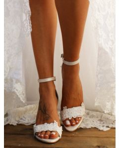 White Point Toe Chunky Lace Elegant Wedding Prom High-Heeled Sandals