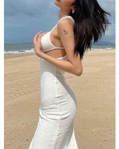 White Condole Belt Cut Out Irregular Side Slit Bodycon Sleeveless Fashion Midi Dress