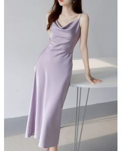 Purple Condole Belt Off Shoulder Sleeveless Fashion Midi Dress