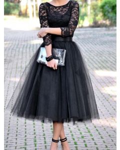 Black Grenadine Tulle Tutu High Waisted Fashion Midi Skirt