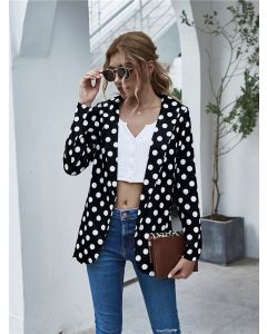 Black Polka Dot Turndown Collar Long Sleeve Fashion Blazer