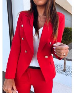 Red Pockets Double Breasted Turndown Collar Long Sleeve Fashion Blazer