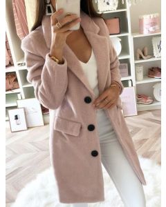 Pink Double Breasted Pockets Long Sleeve Fashion Plus Size Wool Coat