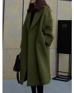 Army Green Slits On Both Sides Pockets Turndown Collar Fashion Wool Coat