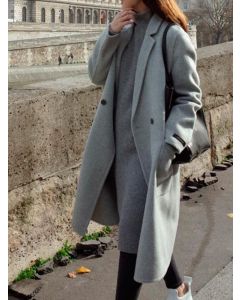 Cappotto bottoni tasche collo A punta manica lunga lana moda grigio chiaro