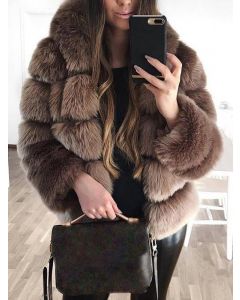 Brown Fluffy Hooded Fashion Faux Fur Coat