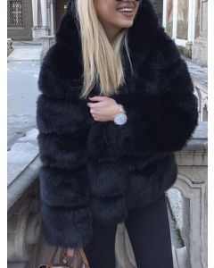 Black Faux Fur Fluffy Bubble Fur Hooded Fashion Coat