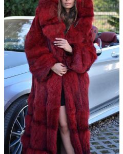 Red Fluffy Hooded Long Sleeve Fashion Plus Size Faux Fur Coat