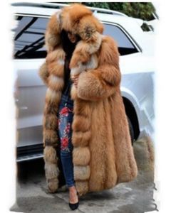 Abrigo capucha esponjosa manga larga piel sintética larga de talla grande A la moda marrón