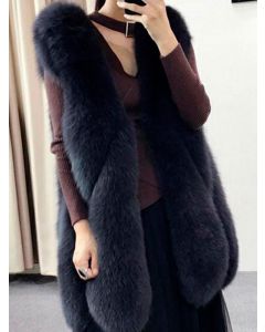 Black Fluffy V-neck Sleeveless Fashion Vest Faux Fur Coat