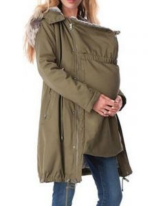Green Drawstring Pockets Multi-Functional Kangaroo Baby Bags Hooded Fashion Maternity Padded Coat