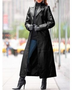 Black Single Breasted Tailored Collar Fashion Plus Size Long Trench Coat